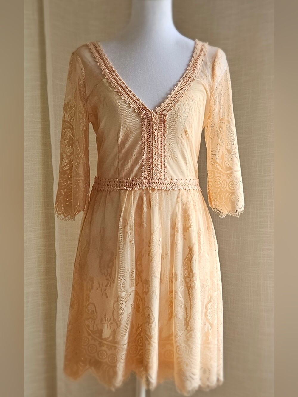 ​Soieblu Peach Lace Dress - NWOT - Size S - Romantic Boho Mini Dress - Picture 2 of 15